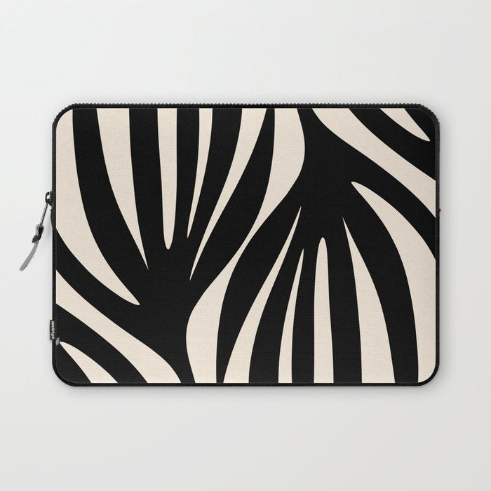 Maldives Leaves Abstract Minimalist Pattern Black and Almond Cream Laptop Sleeve Gallery Image 1