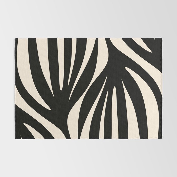 Maldives Leaves Abstract Minimalist Pattern Black and Almond Cream Rug Gallery Image 2