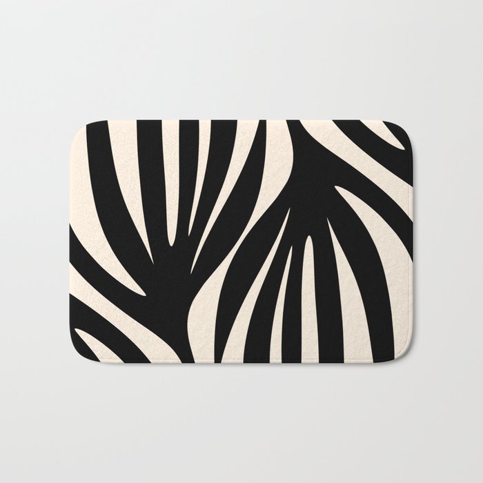 Maldives Leaves Abstract Minimalist Pattern Black and Almond Cream Bath Mat Gallery Image 1