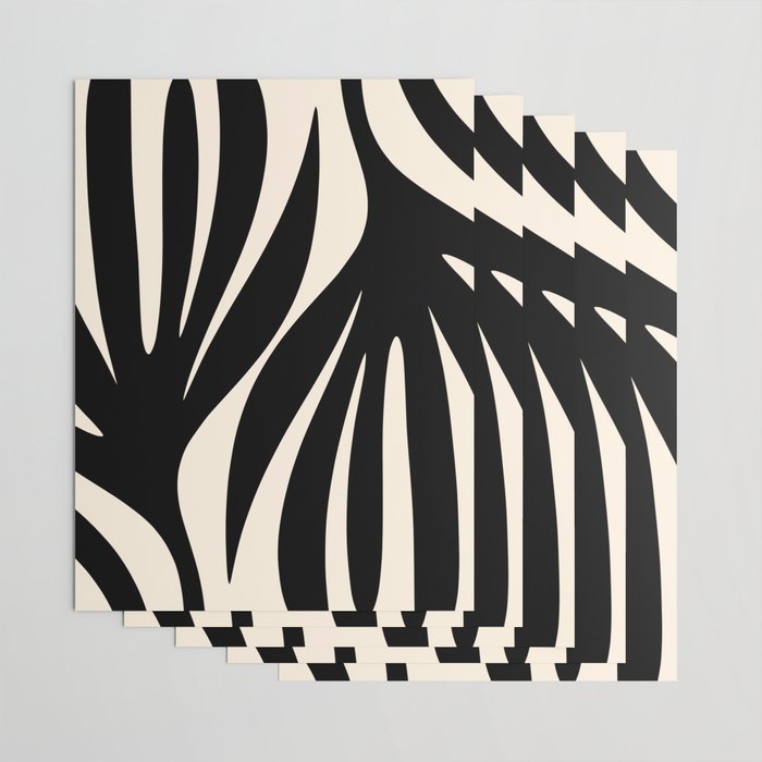 Maldives Leaves Abstract Minimalist Pattern Black and Almond Cream Wrapping Paper Gallery Image 3