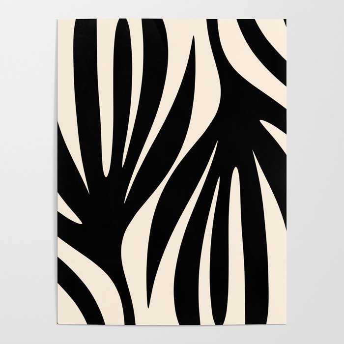 Maldives Leaves Abstract Minimalist Pattern Black and Almond Cream Poster Gallery Image 1