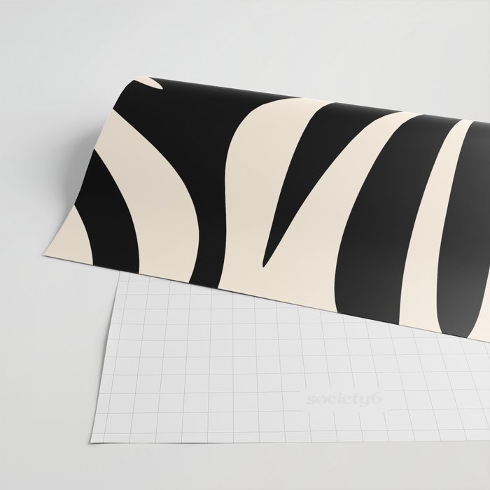 Maldives Leaves Abstract Minimalist Pattern Black and Almond Cream Wrapping Paper Gallery Image 2
