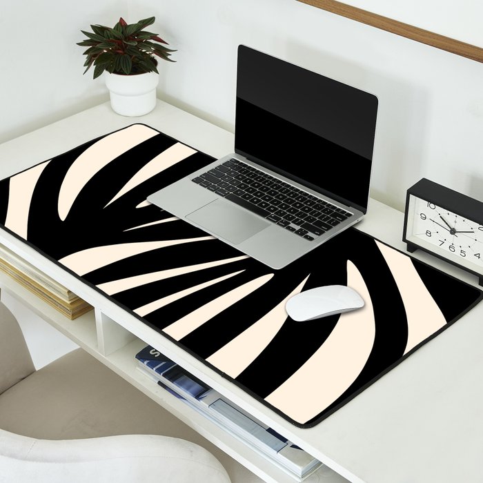 Maldives Leaves Abstract Minimalist Pattern Black and Almond Cream Desk Mat Gallery Image 2