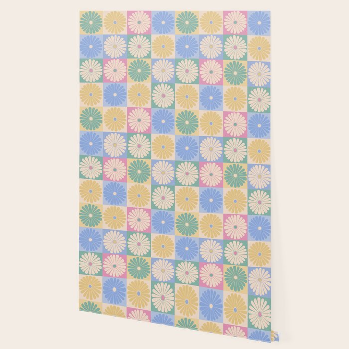 Retro Flowers Check Pattern XXIV Wallpaper Gallery Image 2