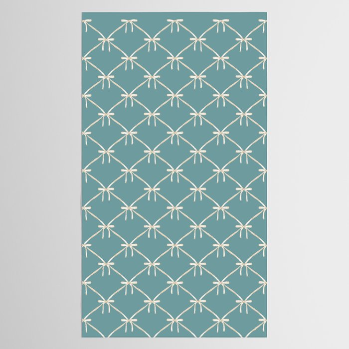 Bows & Ribbons Pattern LIV Teal Green Tablecloth Gallery Image 2