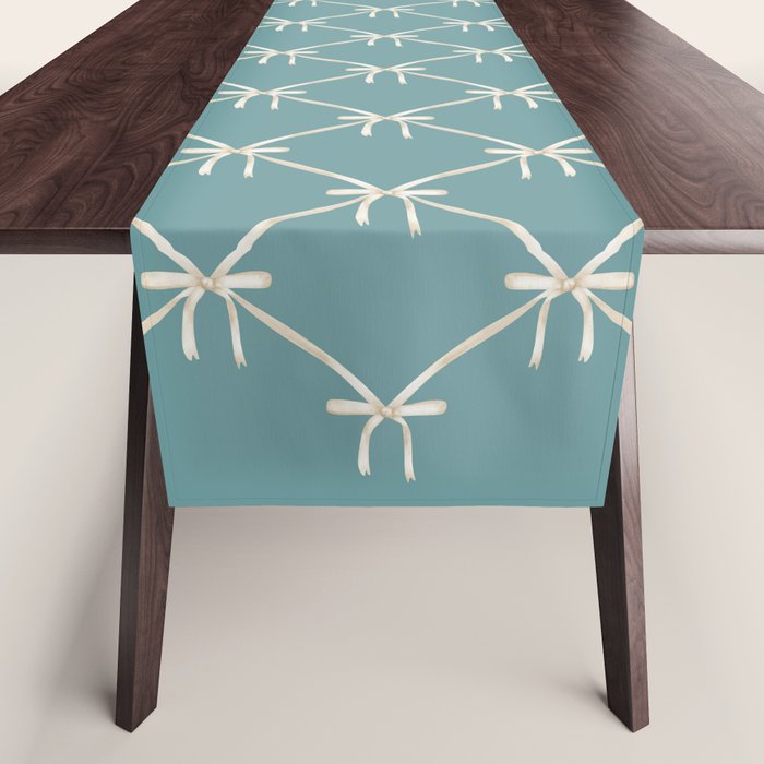 Bows & Ribbons Pattern LIV Teal Green Table Runner Gallery Image 1
