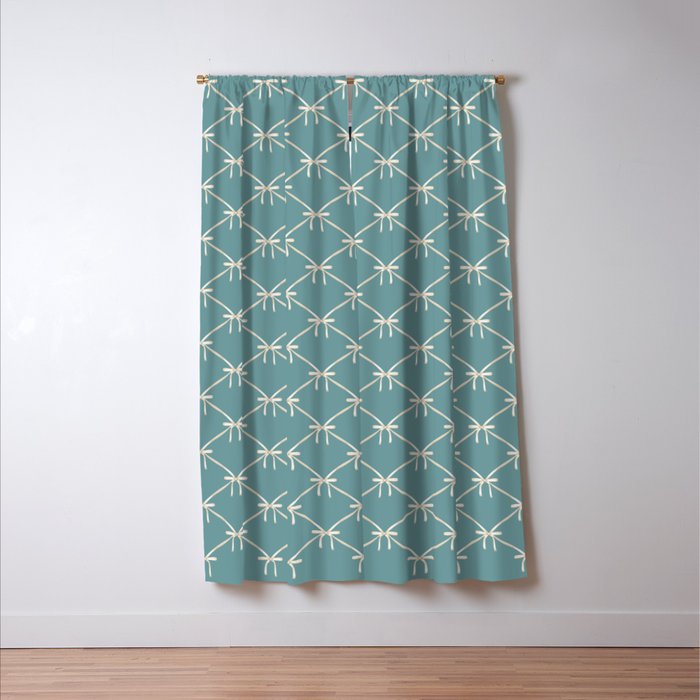 Bows & Ribbons Pattern LIV Teal Green Window Curtain Gallery Image 3