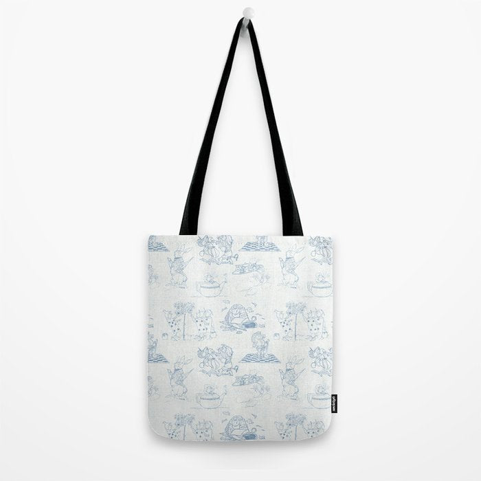 Alice in Wonderland Toile Blue Tote Bag Gallery Image 2