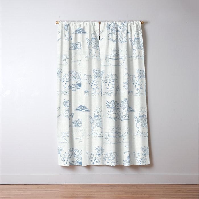 Alice in Wonderland Toile Blue Window Curtain Gallery Image 3