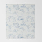 Alice in Wonderland Toile Blue Throw Blanket Gallery Image 2