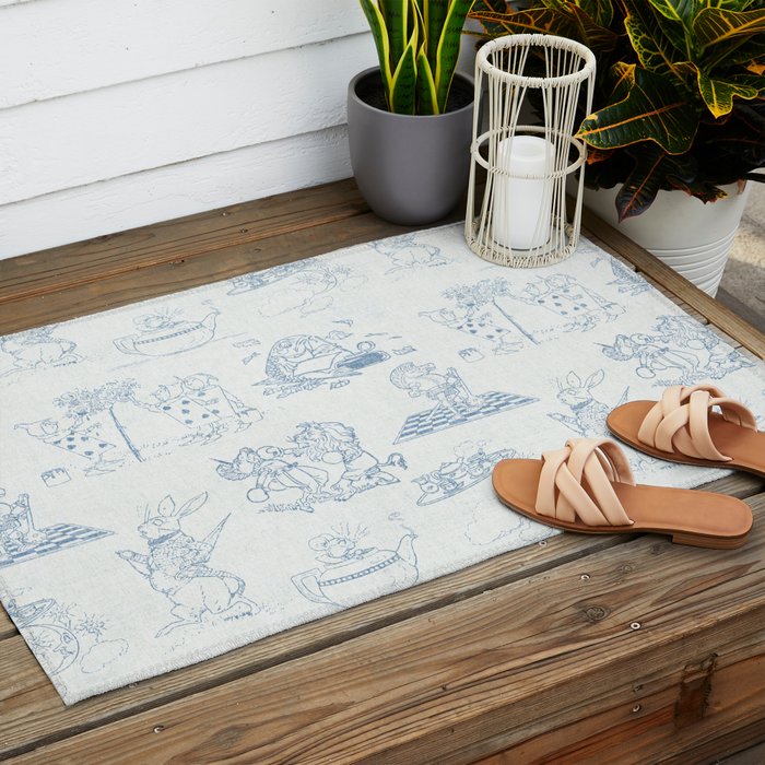 Alice in Wonderland Toile Blue Outdoor Rug Gallery Image 2