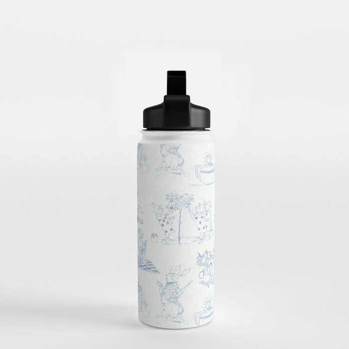Alice in Wonderland Toile Blue Water Bottle Gallery Image 2