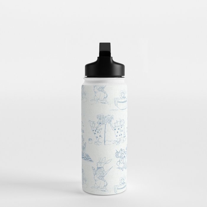 Alice in Wonderland Toile Blue Water Bottle Gallery Image 3