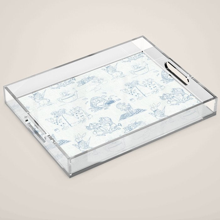 Alice in Wonderland Toile Blue Acrylic Tray Gallery Image 1