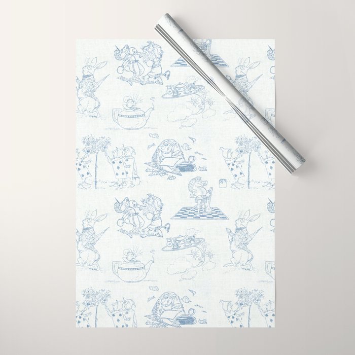 Alice in Wonderland Toile Blue Wrapping Paper Gallery Image 1