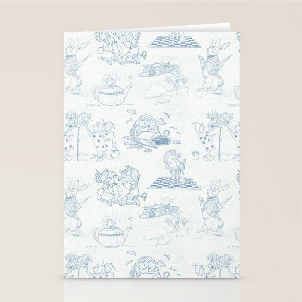 Alice in Wonderland Toile Blue Stationery Card Gallery Image 1