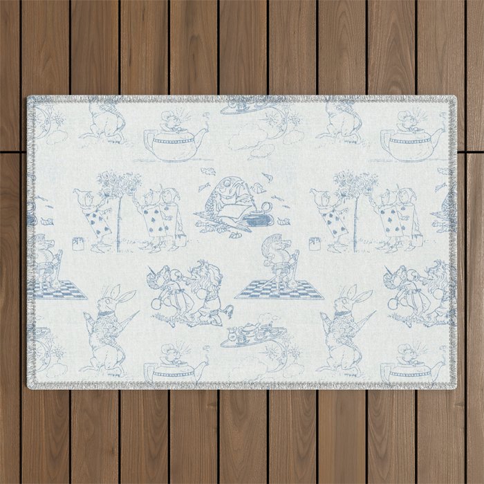 Alice in Wonderland Toile Blue Outdoor Rug Gallery Image 1