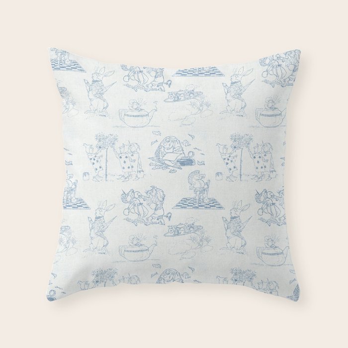Alice in Wonderland Toile Blue Throw Pillow Gallery Image 6