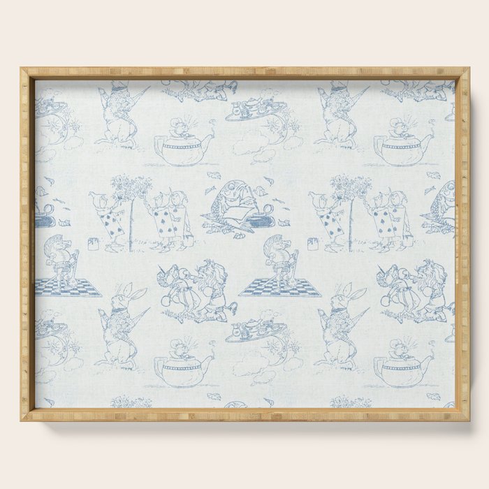 Alice in Wonderland Toile Blue Serving Tray Gallery Image 1