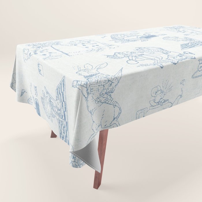Alice in Wonderland Toile Blue Tablecloth Gallery Image 1
