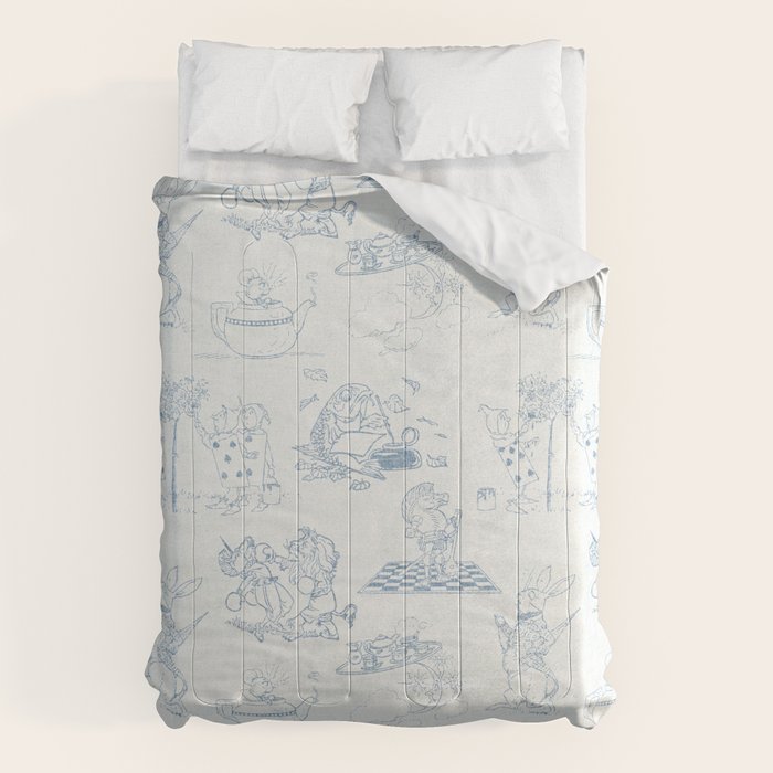 Alice in Wonderland Toile Blue Comforter