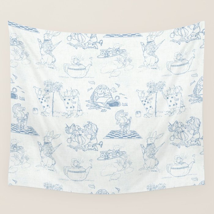 Alice in Wonderland Toile Blue Wall Tapestry Gallery Image 1