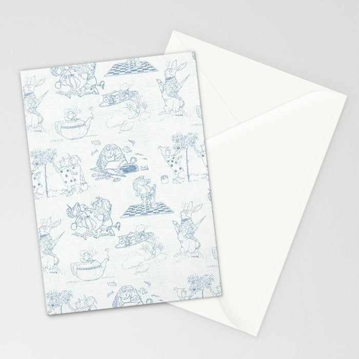 Alice in Wonderland Toile Blue Stationery Card Gallery Image 2