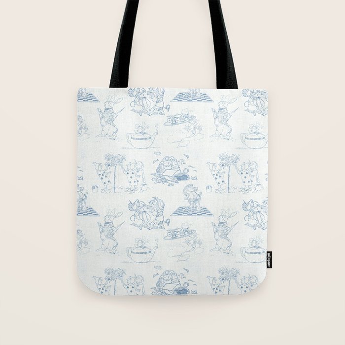 Alice in Wonderland Toile Blue Tote Bag Gallery Image 1