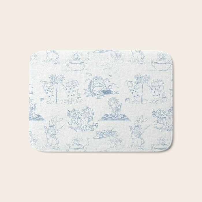 Alice in Wonderland Toile Blue Bath Mat Gallery Image 1