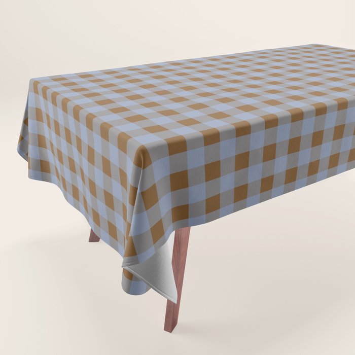 Gingham Plaid Check Pattern in Brown and Blue Tablecloth Gallery Image 1