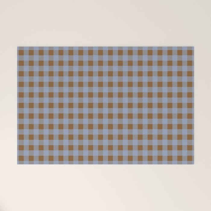 Gingham Plaid Check Pattern in Brown and Blue Welcome Mat Gallery Image 1
