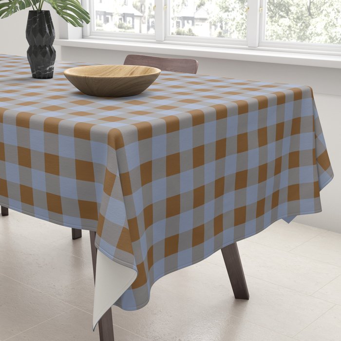 Gingham Plaid Check Pattern in Brown and Blue Tablecloth Gallery Image 3
