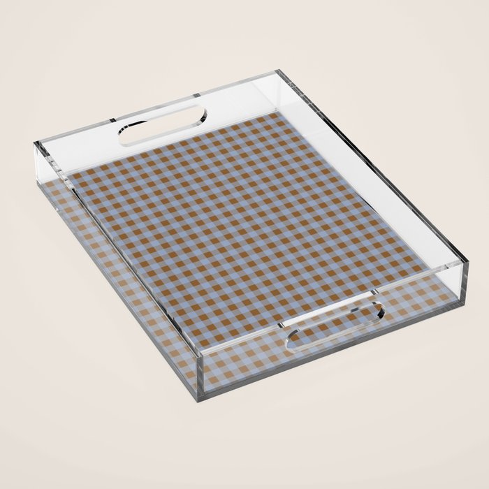 Gingham Plaid Check Pattern in Brown and Blue Acrylic Tray Gallery Image 1