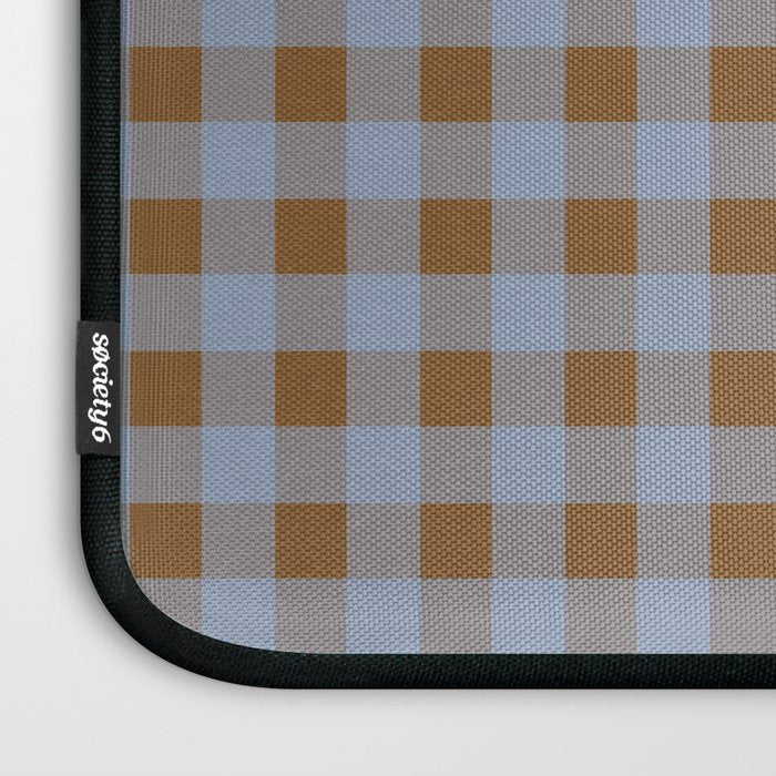 Gingham Plaid Check Pattern in Brown and Blue Laptop Sleeve Gallery Image 3