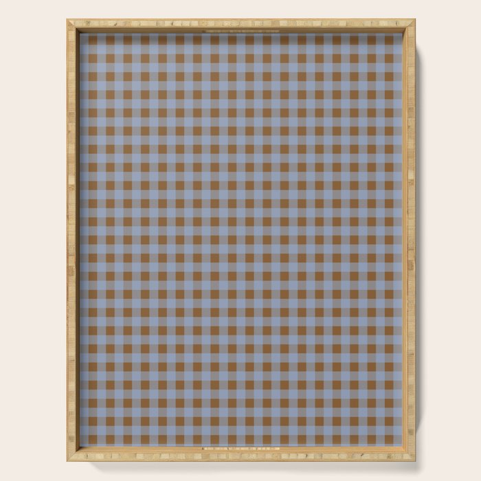 Gingham Plaid Check Pattern in Brown and Blue Serving Tray Gallery Image 1