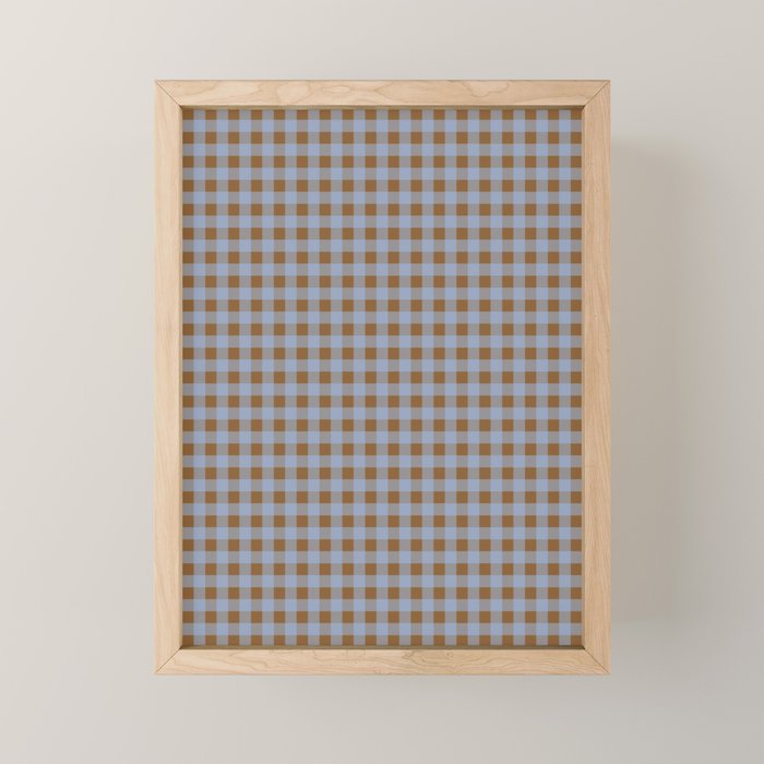 Gingham Plaid Check Pattern in Brown and Blue Mini Art Print Gallery Image 1
