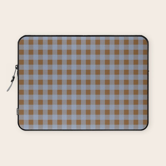 Gingham Plaid Check Pattern in Brown and Blue Laptop Sleeve Gallery Image 1