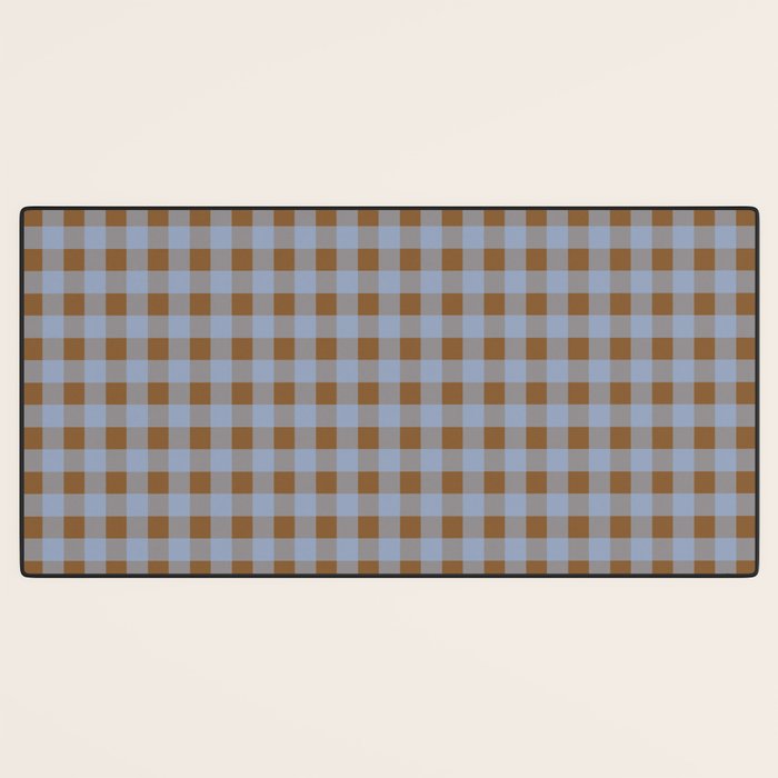Gingham Plaid Check Pattern in Brown and Blue Desk Mat Gallery Image 3