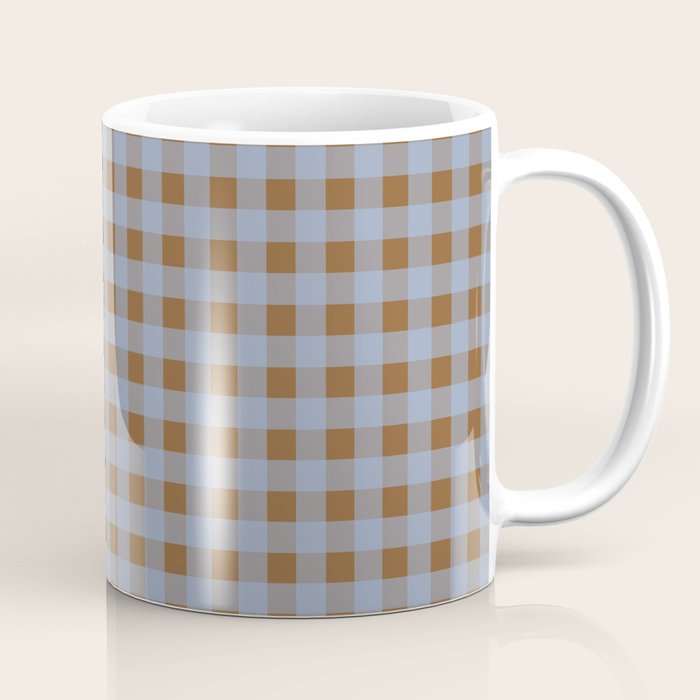 Gingham Plaid Check Pattern in Brown and Blue Coffee Mug Gallery Image 1