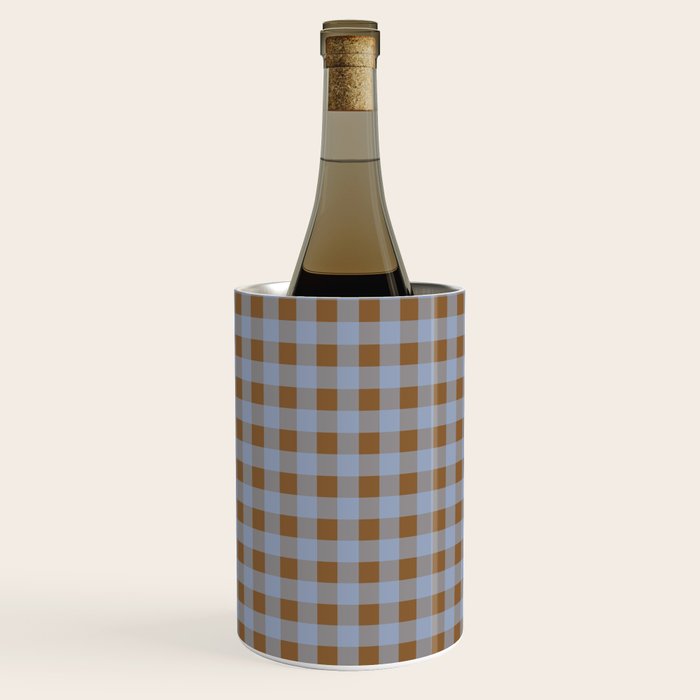 Gingham Plaid Check Pattern in Brown and Blue Wine Chiller Gallery Image 1