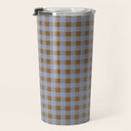 Gingham Plaid Check Pattern in Brown and Blue Travel Mug Gallery Image 3