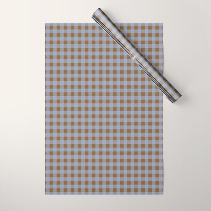 Gingham Plaid Check Pattern in Brown and Blue Wrapping Paper Gallery Image 1