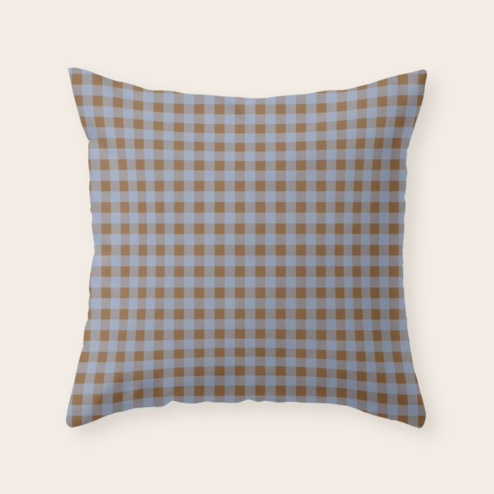 Gingham Plaid Check Pattern in Brown and Blue Throw Pillow Gallery Image 6