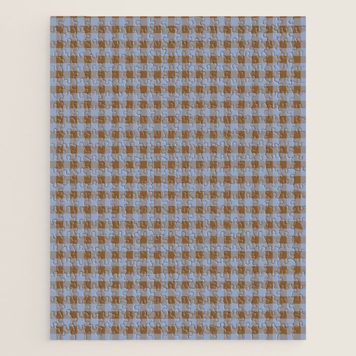 Gingham Plaid Check Pattern in Brown and Blue Jigsaw Puzzle Gallery Image 1