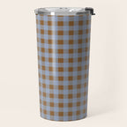 Gingham Plaid Check Pattern in Brown and Blue Travel Mug Gallery Image 2