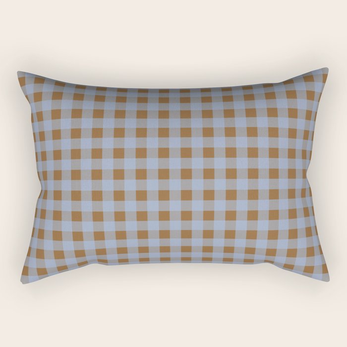 Gingham Plaid Check Pattern in Brown and Blue Rectangular Pillow Gallery Image 2