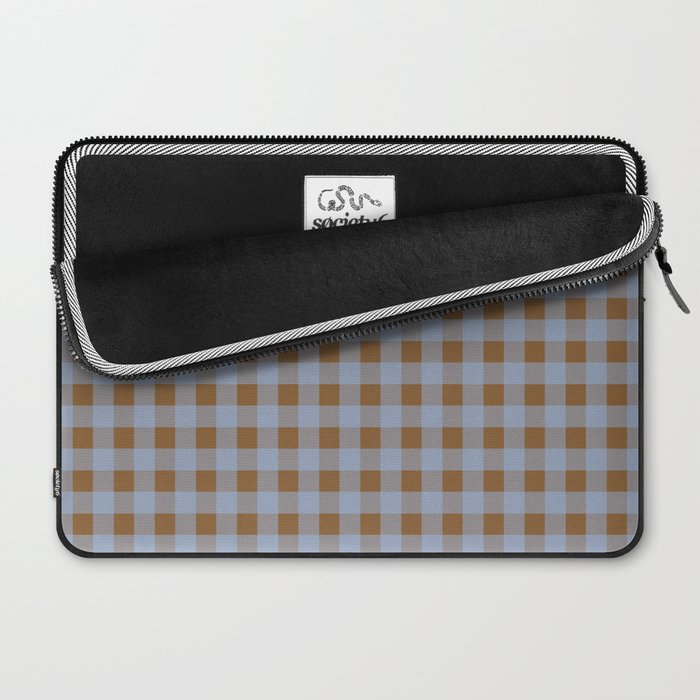 Gingham Plaid Check Pattern in Brown and Blue Laptop Sleeve Gallery Image 2