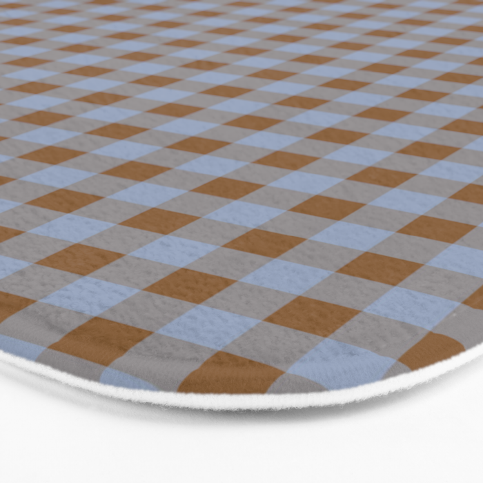 Gingham Plaid Check Pattern in Brown and Blue Bath Mat Gallery Image 3