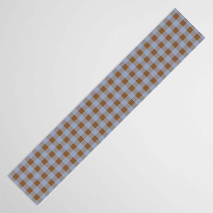 Gingham Plaid Check Pattern in Brown and Blue Table Runner Gallery Image 3