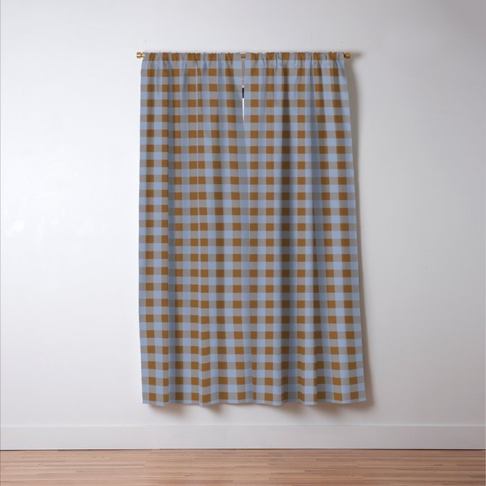 Gingham Plaid Check Pattern in Brown and Blue Window Curtain Gallery Image 3